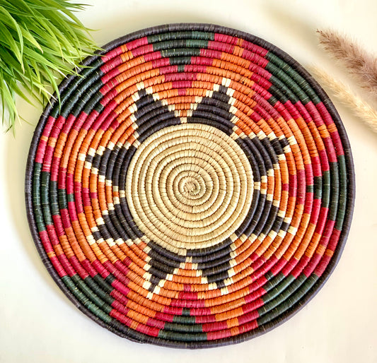 Assorted Naturally Dyed Date Leaf Placemat, African Handmade Plates, Eco-Friendly Wall Art, Boho Wall Decor, Wall Hanging Place Mat, Hot Plate