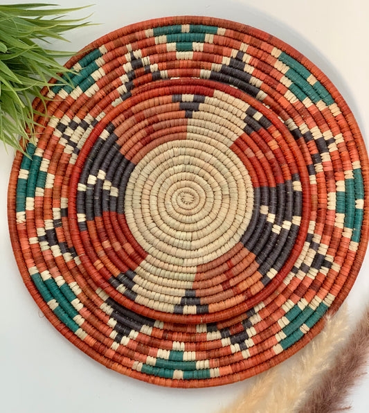 Assorted Naturaly Dyed Date Leaf Baskets, African Handmade Plates, Eco-Friendly Wall Art, Boho Wall Decor, Wall Hanging Place Mat, Hot Plate