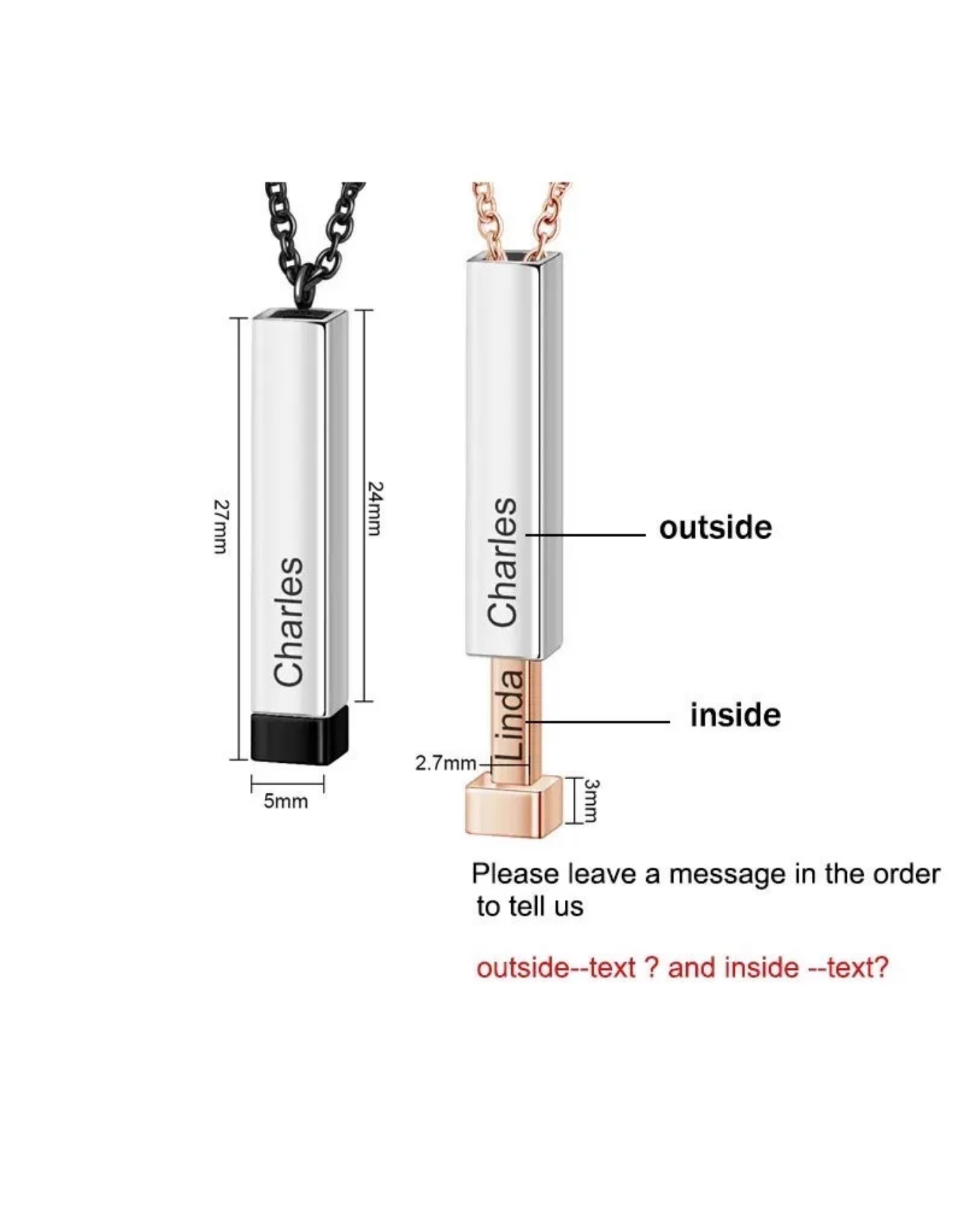 Custom Engraved Bar Necklace: Secret Message Stainless Steel Pendant