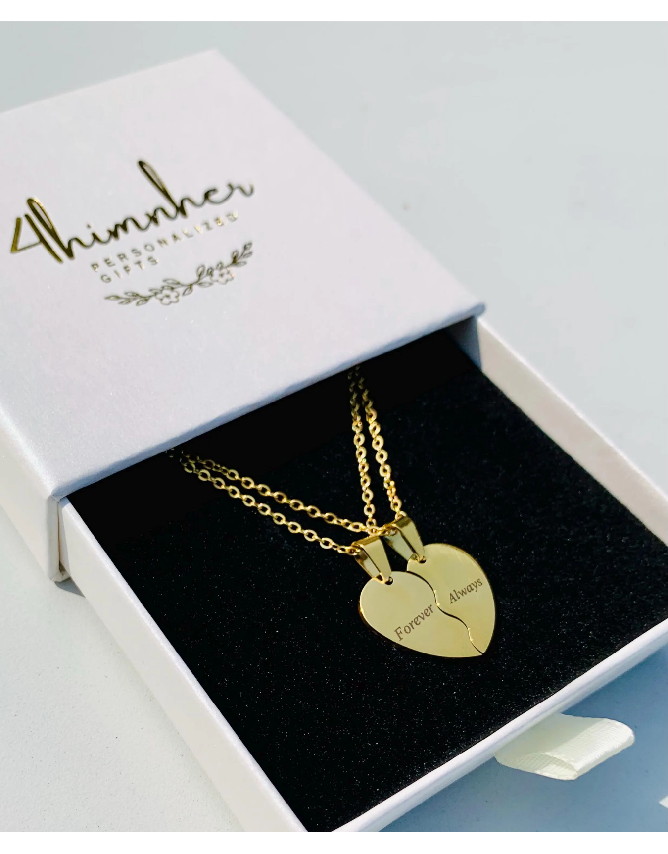 Personalized Broken Heart Necklace Set: Engraved Stainless Steel Couples Jewelry