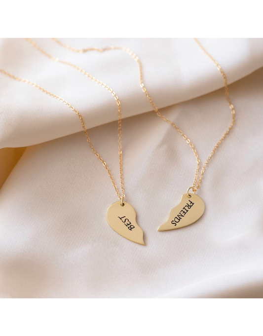 Personalized Broken Heart Necklace Set: Engraved Stainless Steel Couples Jewelry