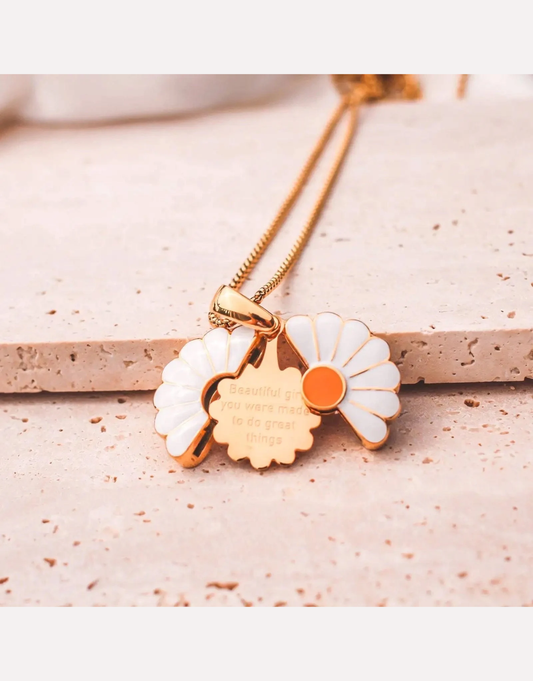 Personalized Daisy Necklace: Hidden Message, Engraved Stainless Steel