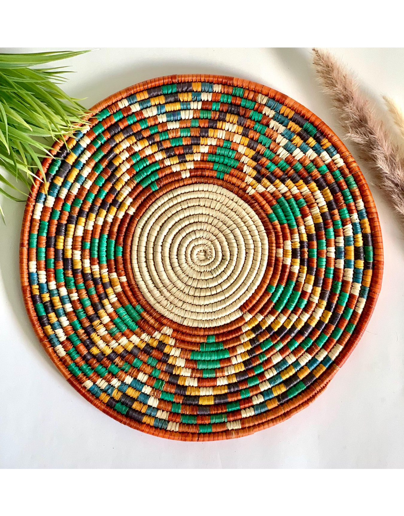 Handwoven Sabai Grass Basket and Handmade Wallart