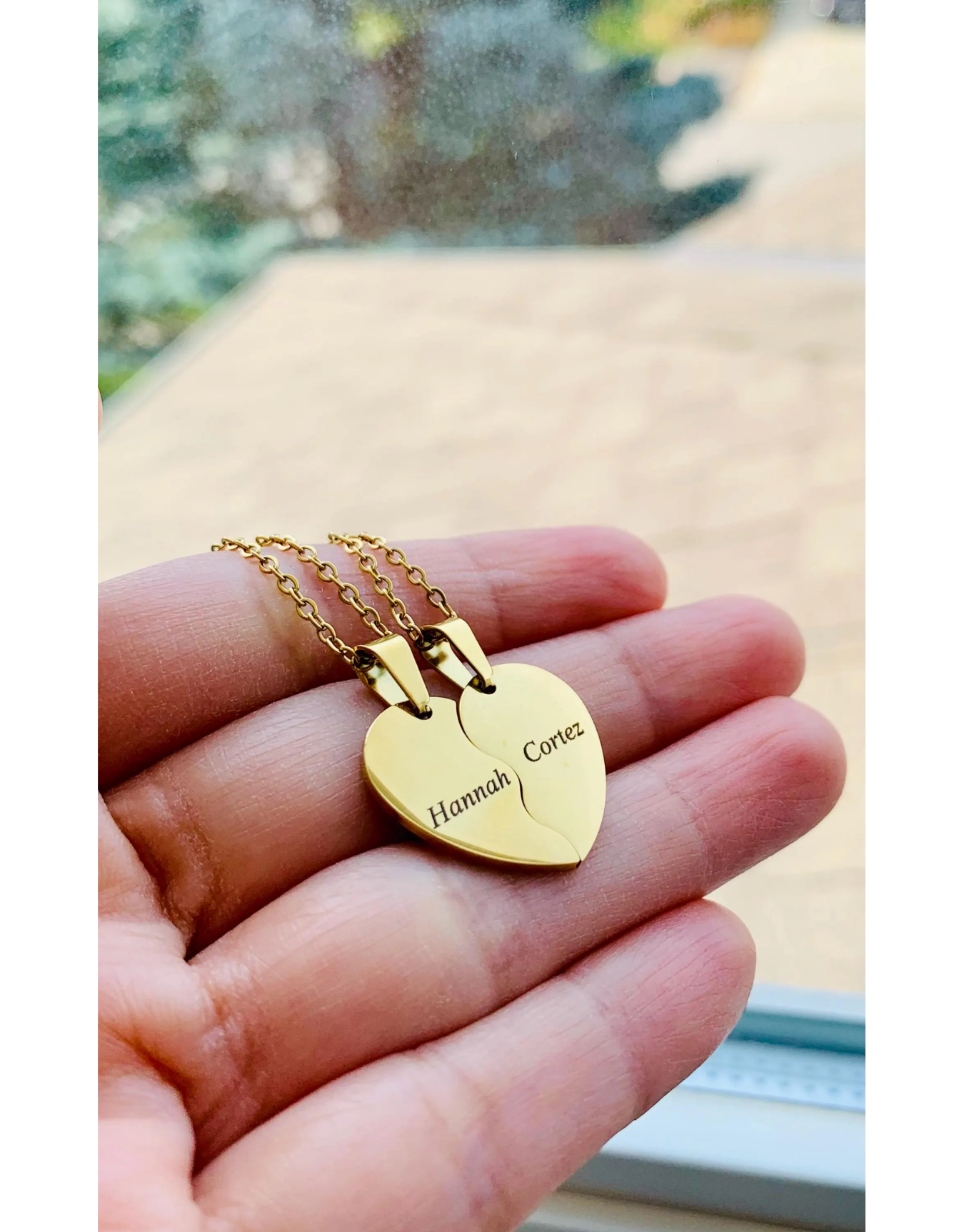 Personalized Broken Heart Necklace Set: Engraved Stainless Steel Couples Jewelry