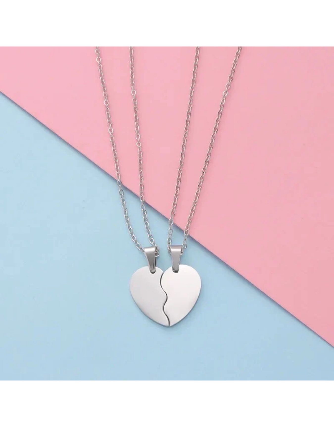 Personalized Broken Heart Necklace Set: Engraved Stainless Steel Couples Jewelry