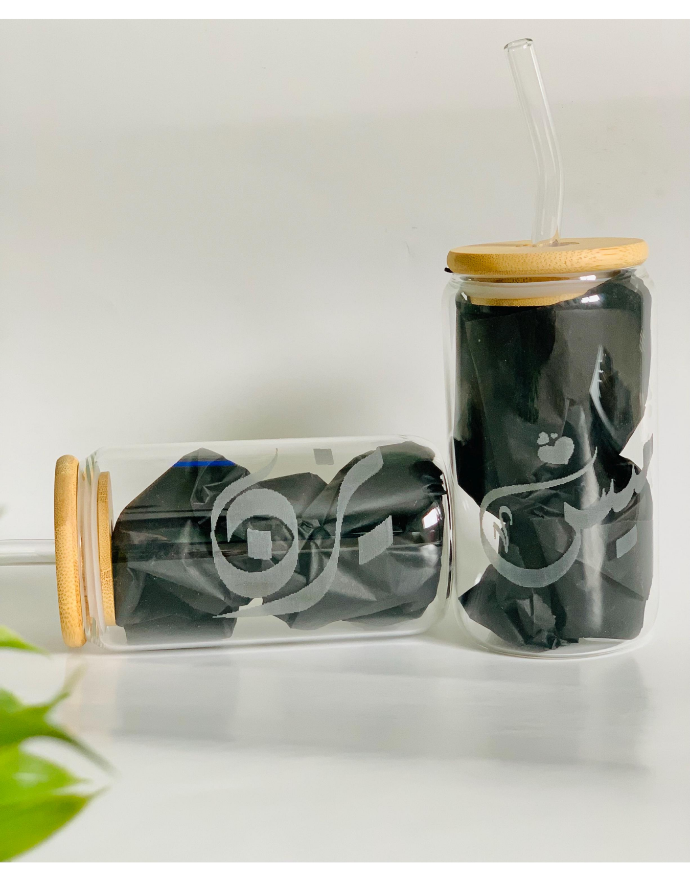 Personalized Glass Tumbler with Bamboo Lid & Straw, Engraved Coffee Cup, Bridesmaid Gift