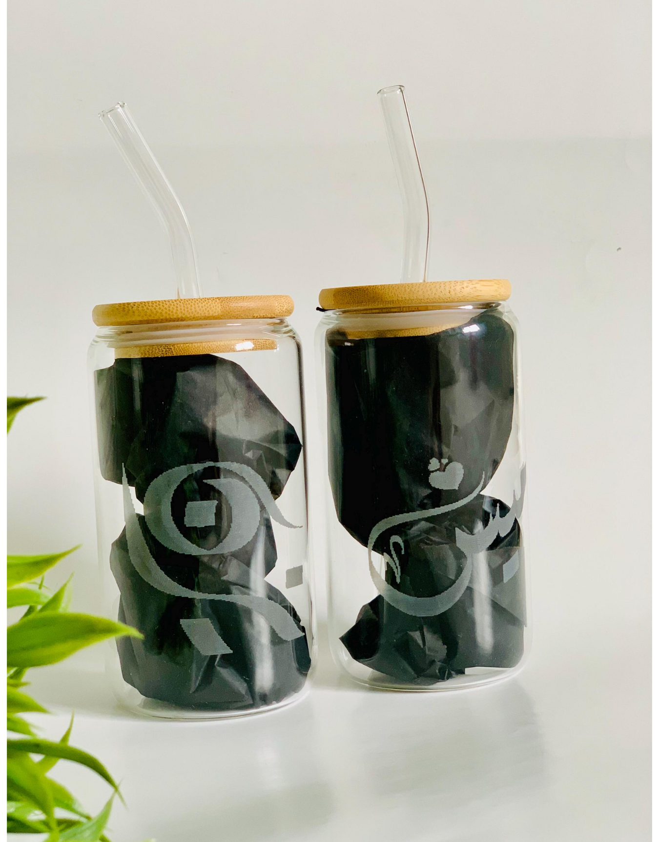 Personalized Glass Tumbler with Bamboo Lid & Straw, Engraved Coffee Cup, Bridesmaid Gift