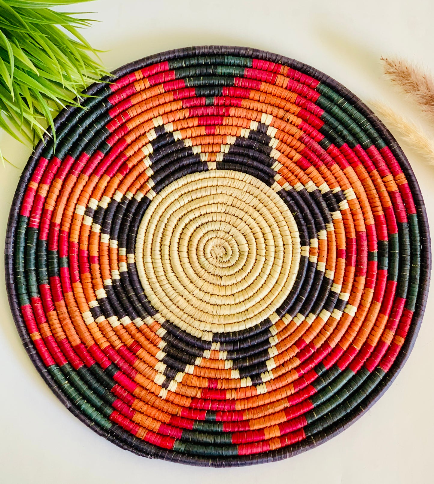 Assorted Naturally Dyed Date Leaf Placemat, African Handmade Plates, Eco-Friendly Wall Art, Boho Wall Decor, Wall Hanging Place Mat, Hot Plate