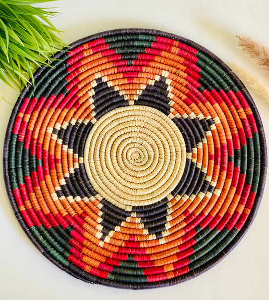 Assorted Naturally Dyed Date Leaf Placemat, African Handmade Plates, Eco-Friendly Wall Art, Boho Wall Decor, Wall Hanging Place Mat, Hot Plate