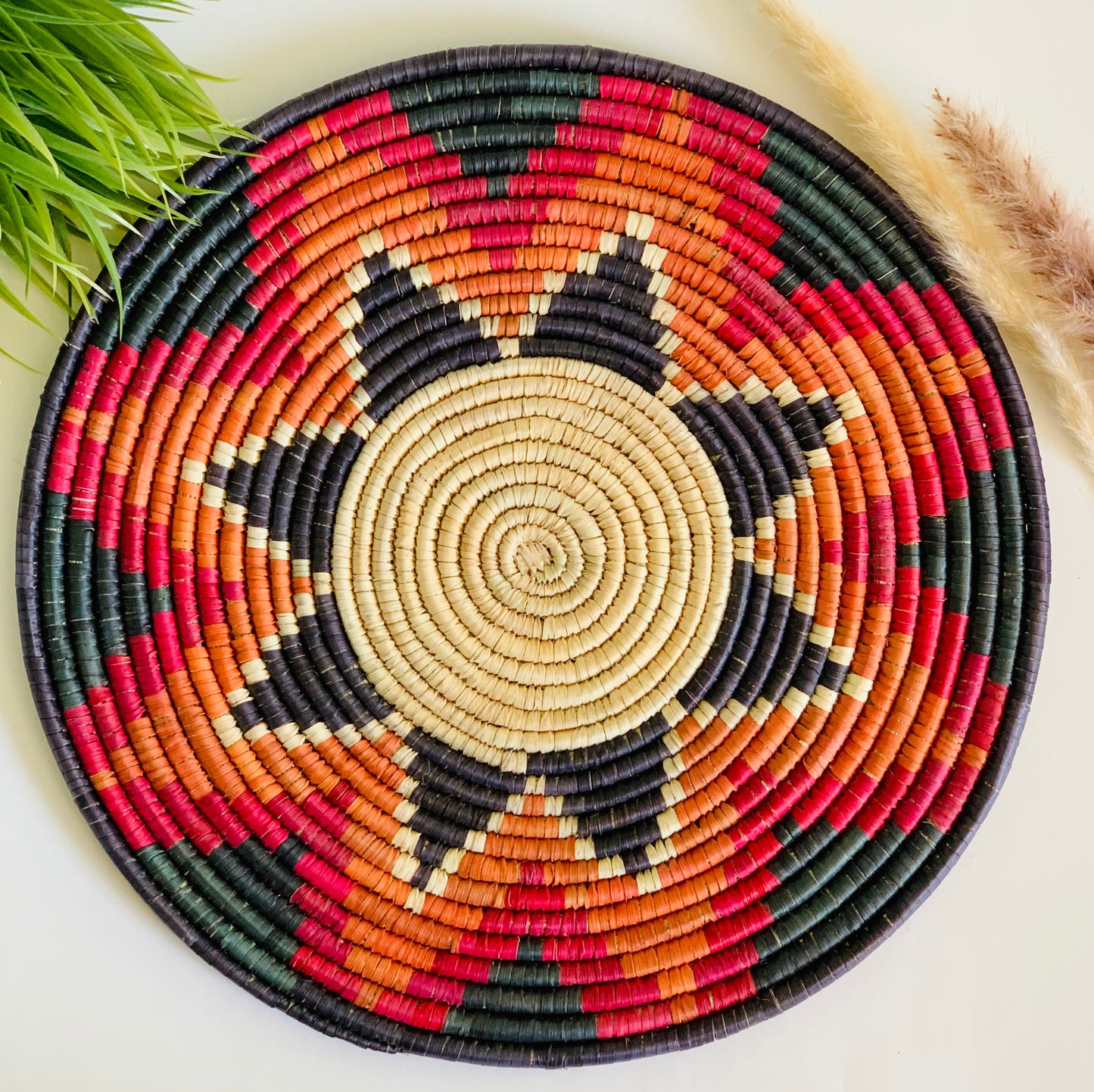 Assorted Naturally Dyed Date Leaf Placemat, African Handmade Plates, Eco-Friendly Wall Art, Boho Wall Decor, Wall Hanging Place Mat, Hot Plate