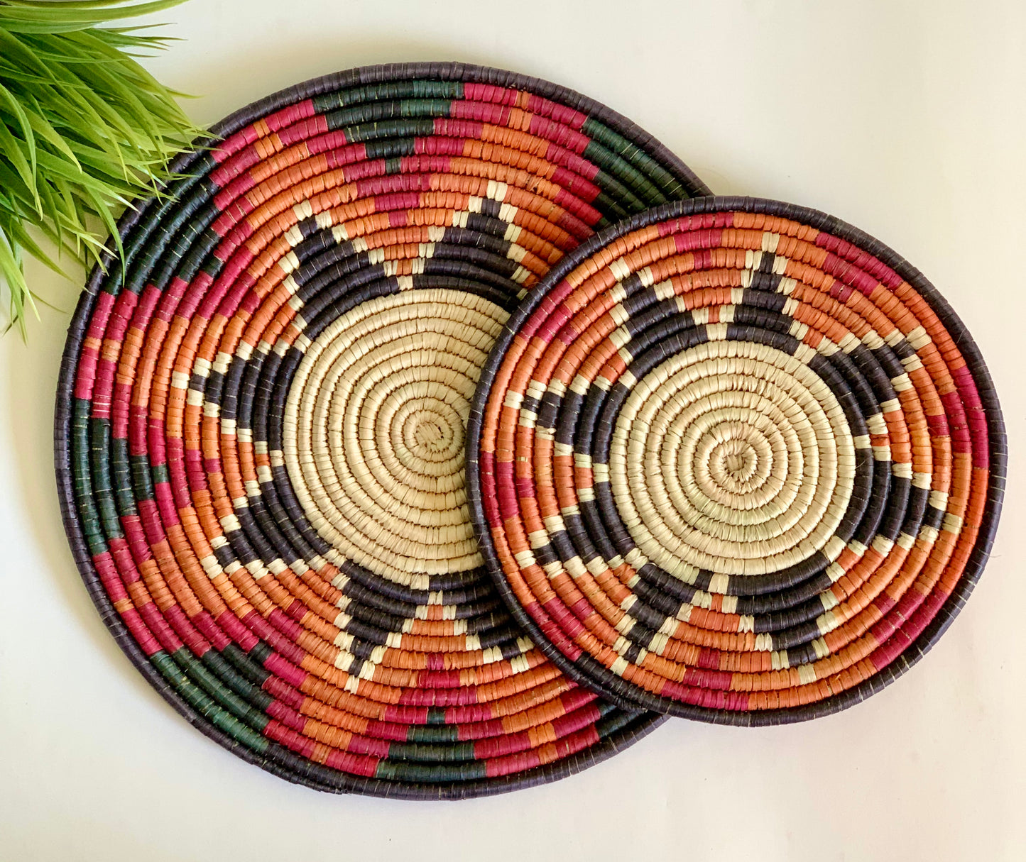 Assorted Naturally Dyed Date Leaf Placemat, African Handmade Plates, Eco-Friendly Wall Art, Boho Wall Decor, Wall Hanging Place Mat, Hot Plate