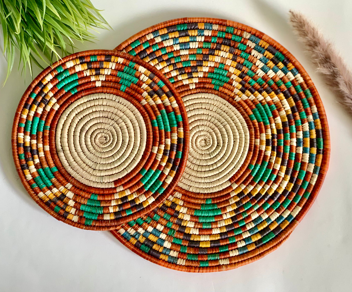 Naturally Dyed Date Leaf Placemat, African Handmade Plates, Eco-Friendly Wall Art, Boho Wall Decor, Wall Hanging Place Mat, Hot Plate