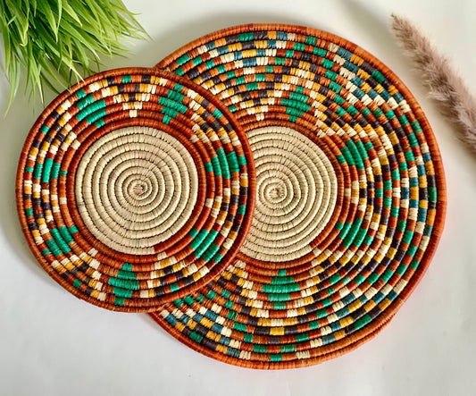 Naturally Dyed Date Leaf Placemat, African Handmade Plates, Eco-Friendly Wall Art, Boho Wall Decor, Wall Hanging Place Mat, Hot Plate