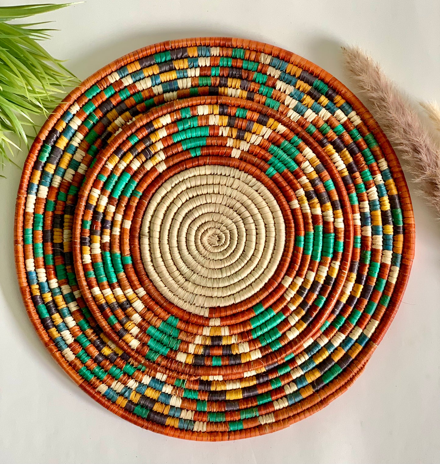 Naturally Dyed Date Leaf Placemat, African Handmade Plates, Eco-Friendly Wall Art, Boho Wall Decor, Wall Hanging Place Mat, Hot Plate