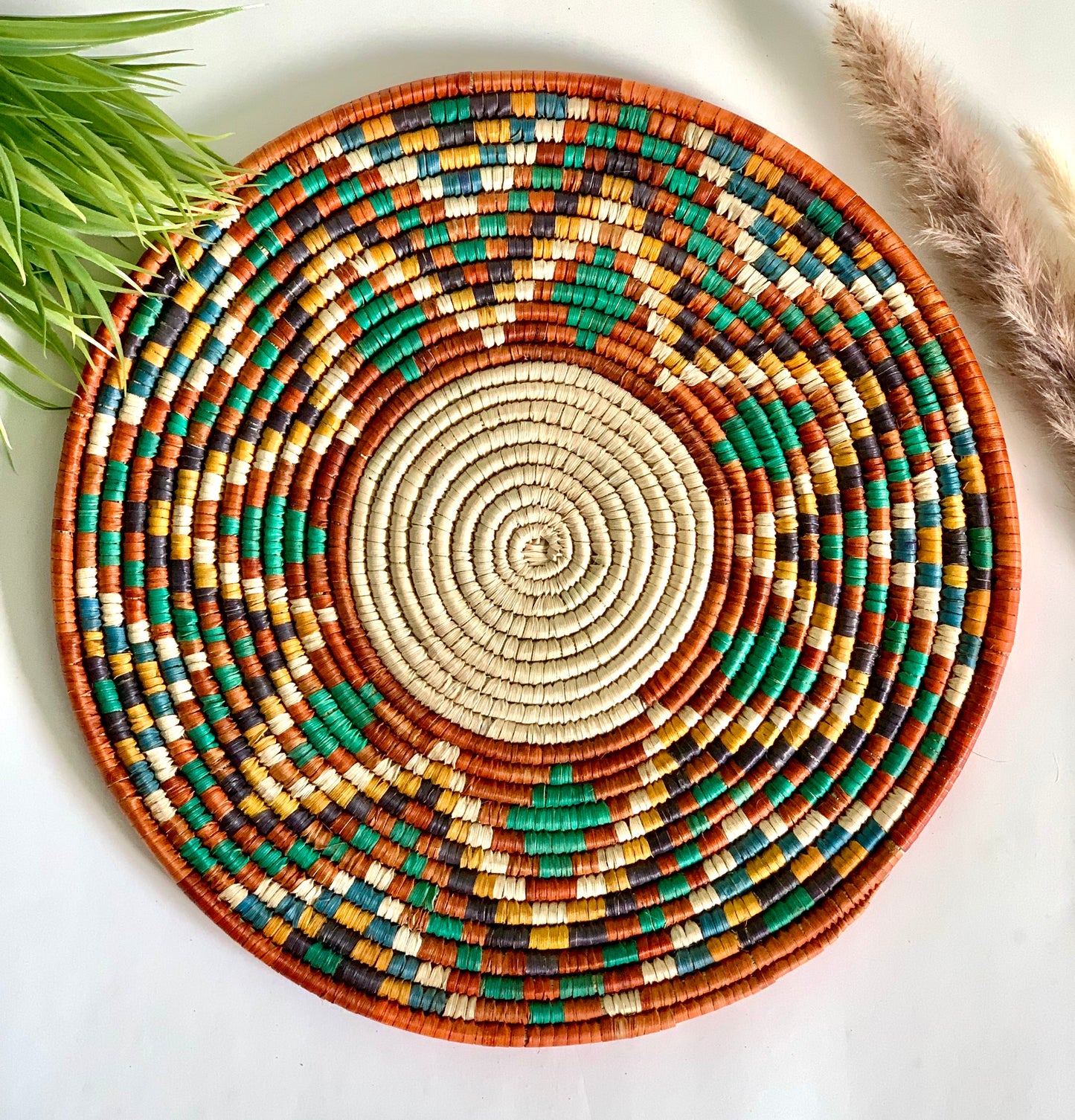 Naturally Dyed Date Leaf Placemat, African Handmade Plates, Eco-Friendly Wall Art, Boho Wall Decor, Wall Hanging Place Mat, Hot Plate