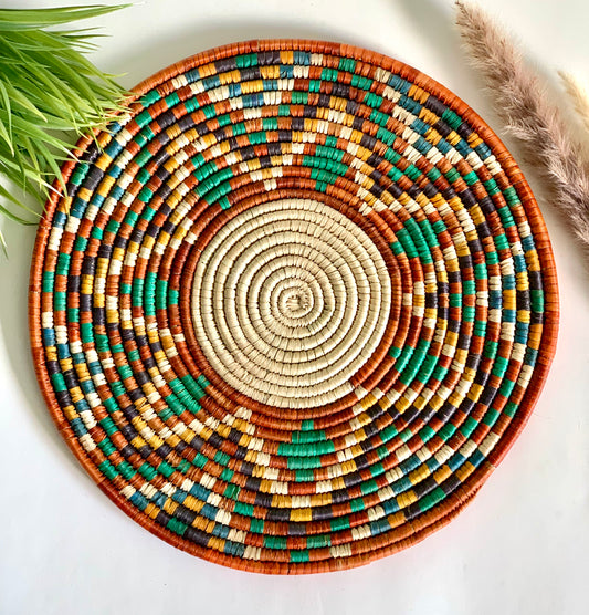 Naturally Dyed Date Leaf Placemat, African Handmade Plates, Eco-Friendly Wall Art, Boho Wall Decor, Wall Hanging Place Mat, Hot Plate