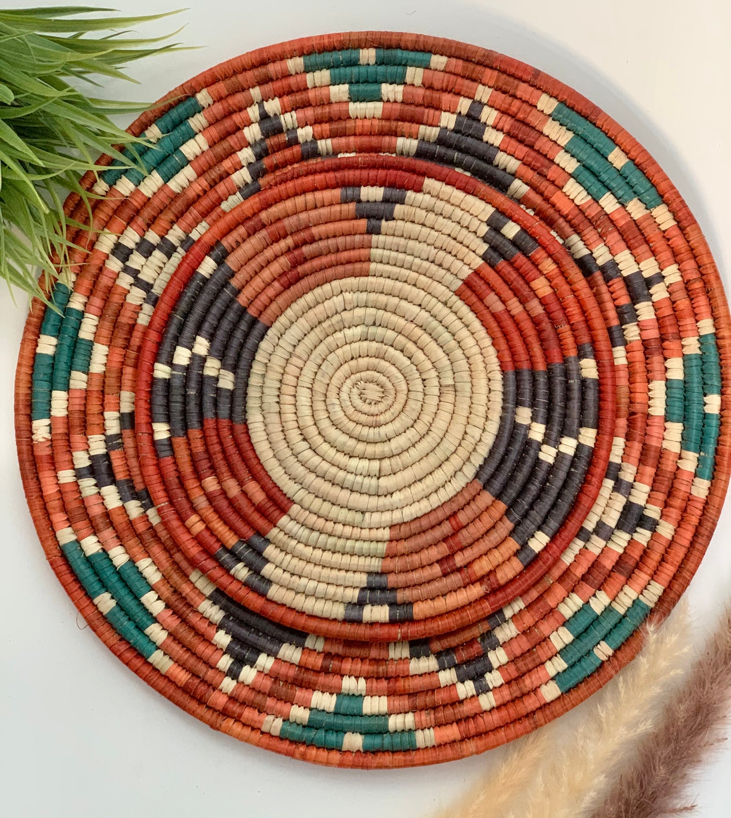 Assorted Naturaly Dyed Date Leaf Baskets, African Handmade Plates, Eco-Friendly Wall Art, Boho Wall Decor, Wall Hanging Place Mat, Hot Plate