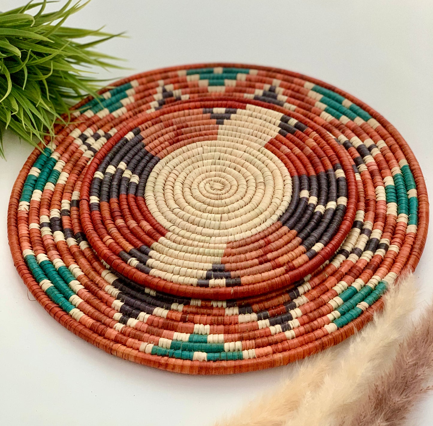 Assorted Naturaly Dyed Date Leaf Baskets, African Handmade Plates, Eco-Friendly Wall Art, Boho Wall Decor, Wall Hanging Place Mat, Hot Plate