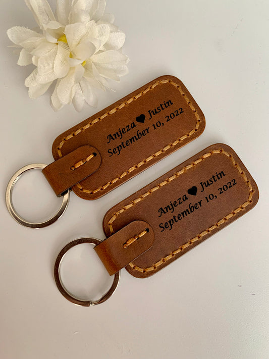 Personalized Engraved Leather Keychain, Couple Gift