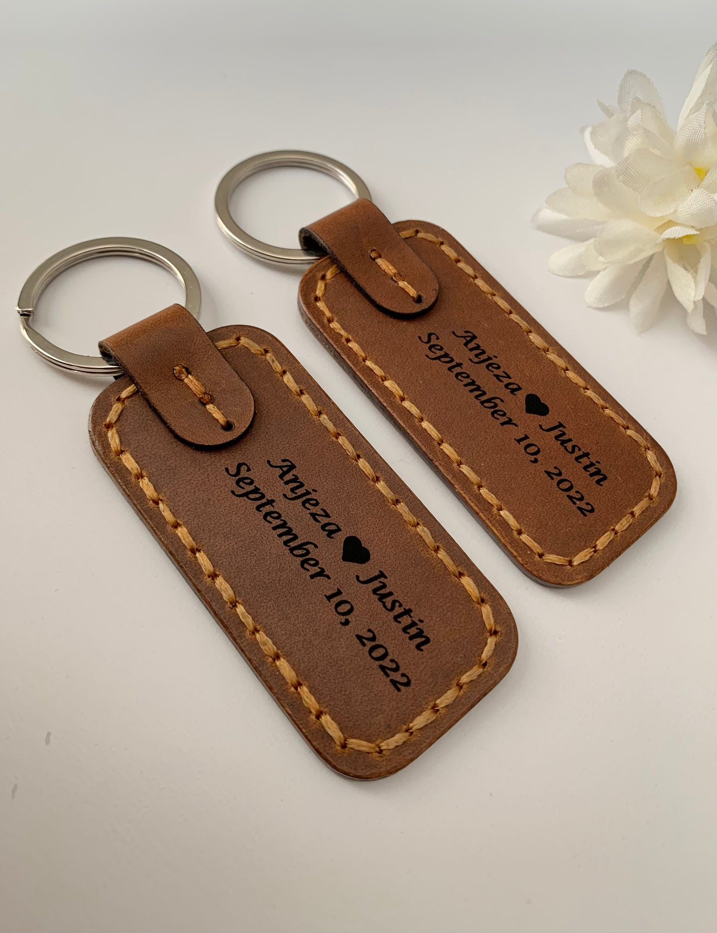 Personalized Engraved Leather Keychain, Couple Gift