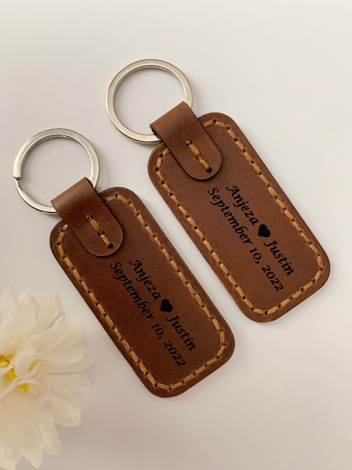 Personalized Engraved Leather Keychain, Couple Gift