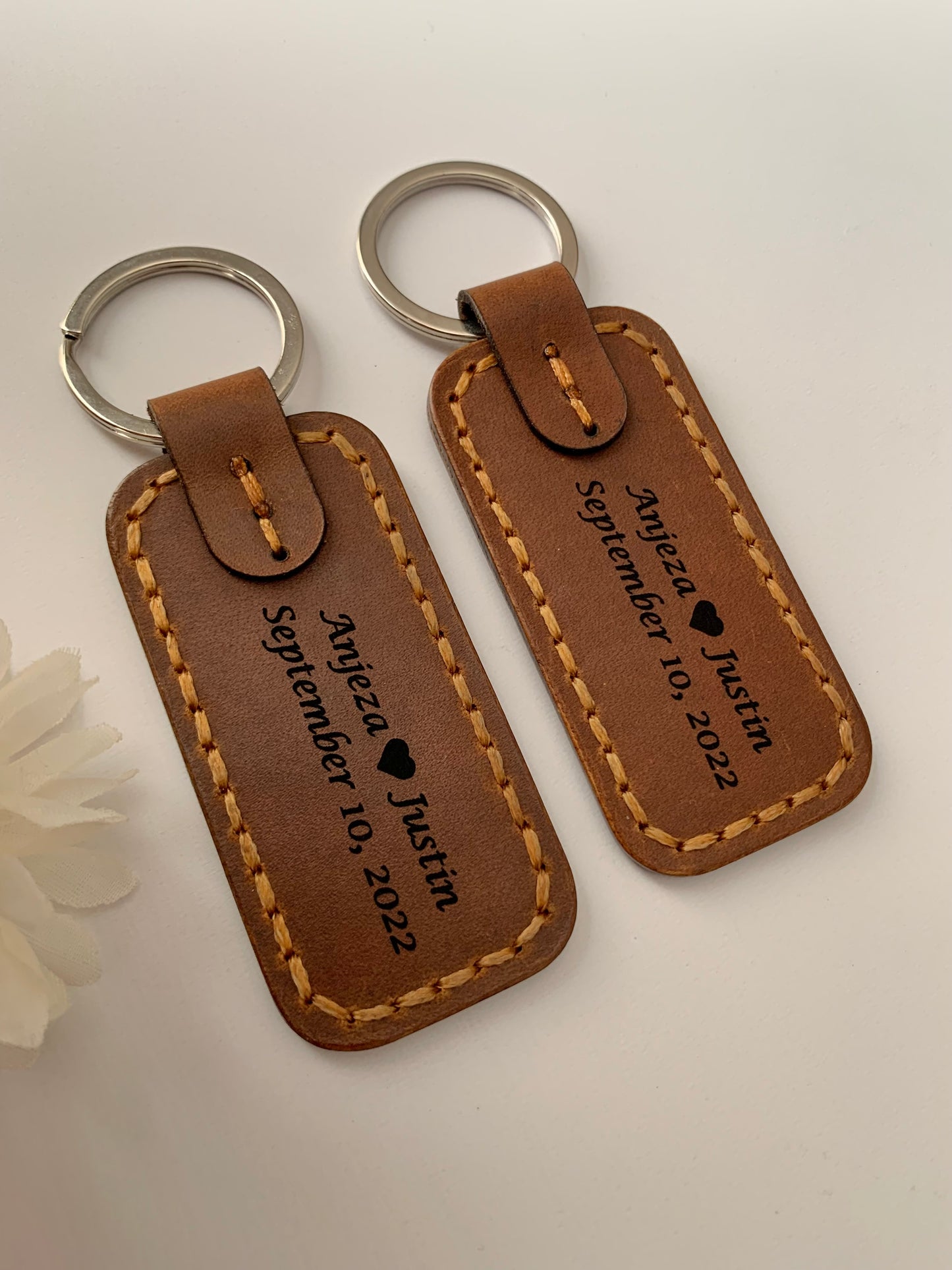 Personalized Engraved Leather Keychain, Couple Gift