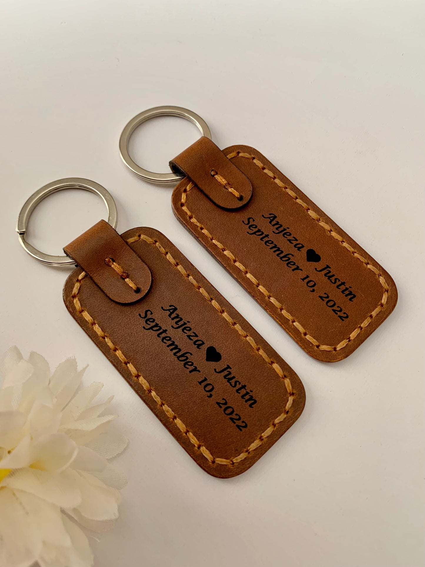 Personalized Engraved Leather Keychain, Couple Gift