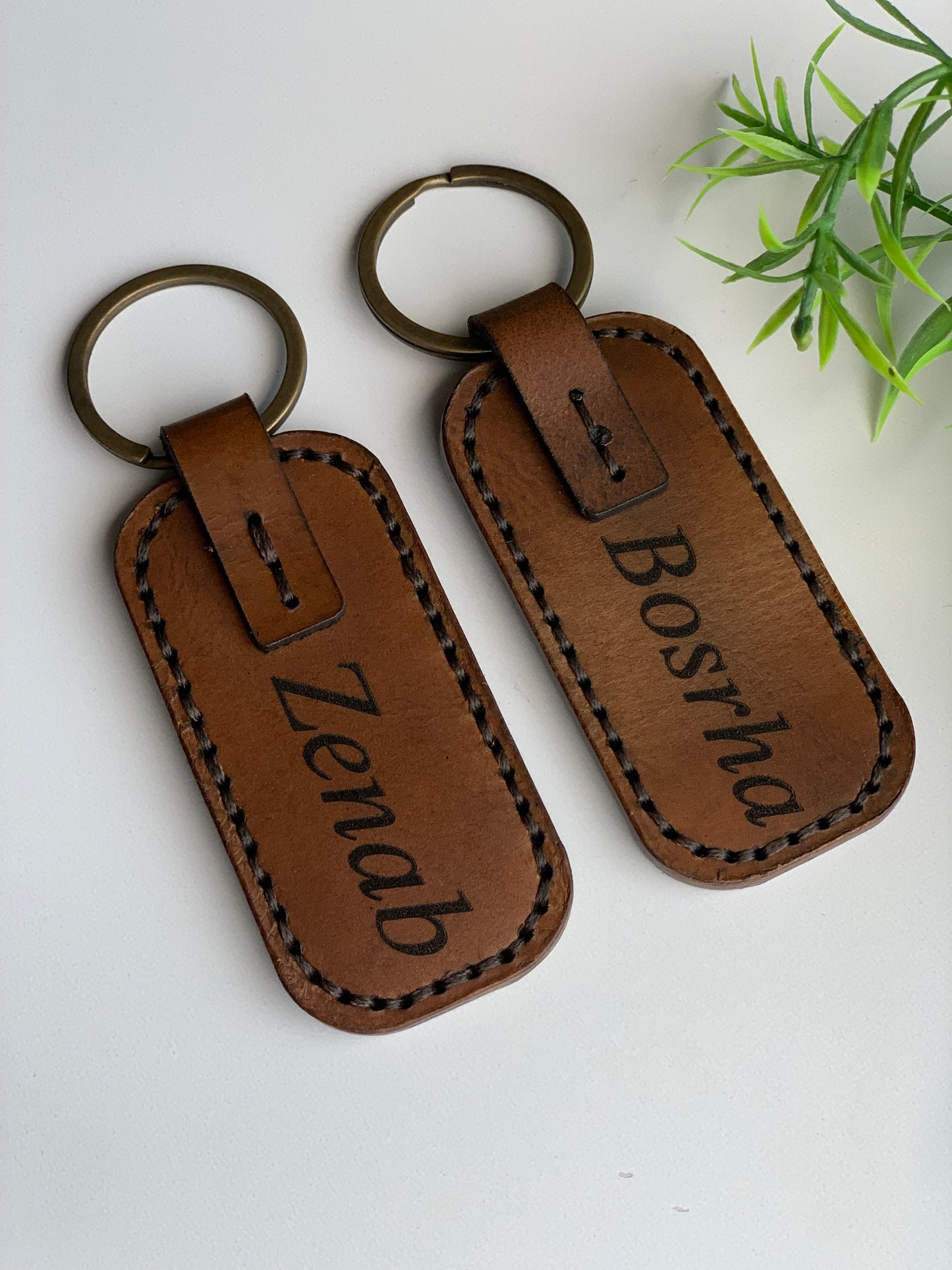 Personalized Engraved Leather Keychain, Couple Gift