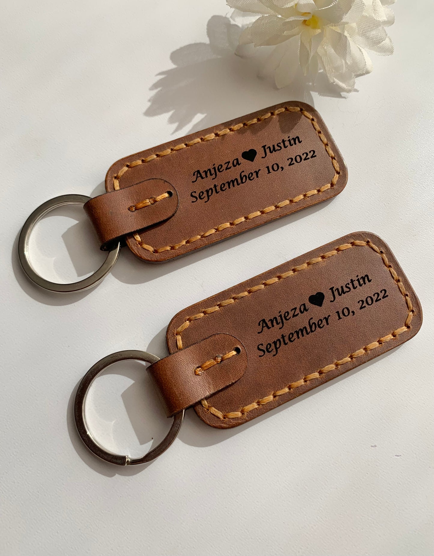Personalized Engraved Leather Keychain, Couple Gift